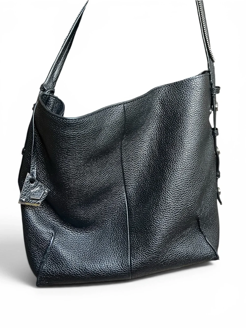 Botkier Soho Hobo Black Pebbled Leather Y2K Moto Shoulder Bag